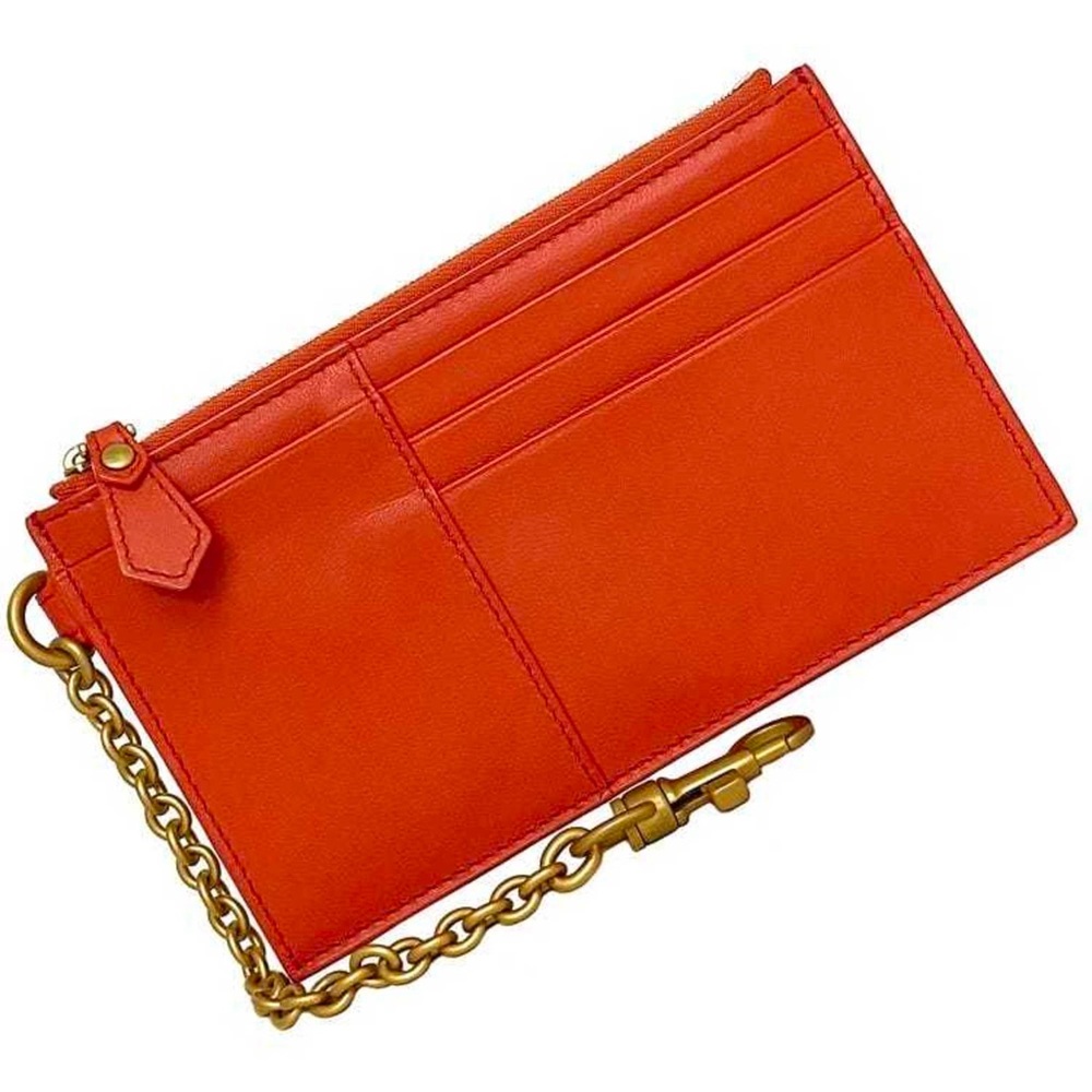 Bottega Veneta Orange Gold Leather Coin Case Wallet (567190)
